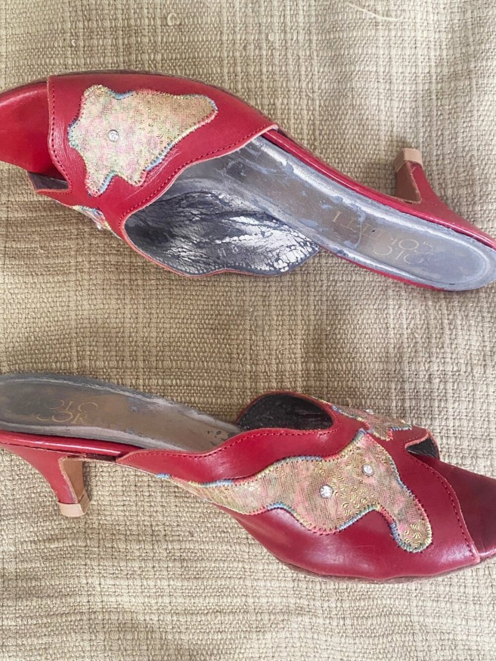 Red Embellished Women's Mules - Fashion Heel - Picture 6 of 8
